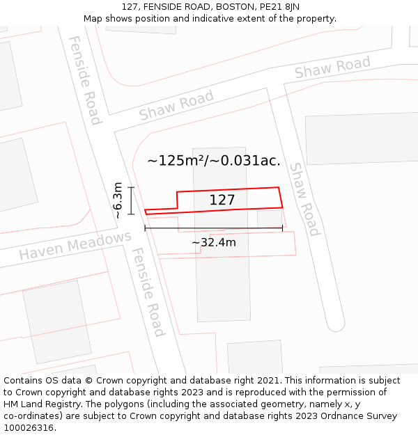 127, FENSIDE ROAD, BOSTON, PE21 8JN: Plot and title map