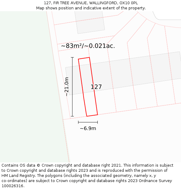 127, FIR TREE AVENUE, WALLINGFORD, OX10 0PL: Plot and title map