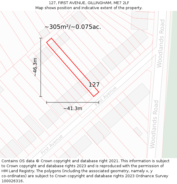 127, FIRST AVENUE, GILLINGHAM, ME7 2LF: Plot and title map