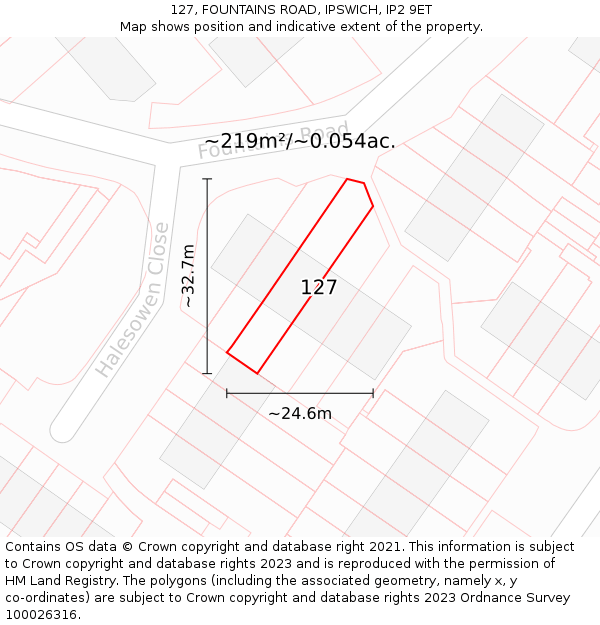 127, FOUNTAINS ROAD, IPSWICH, IP2 9ET: Plot and title map