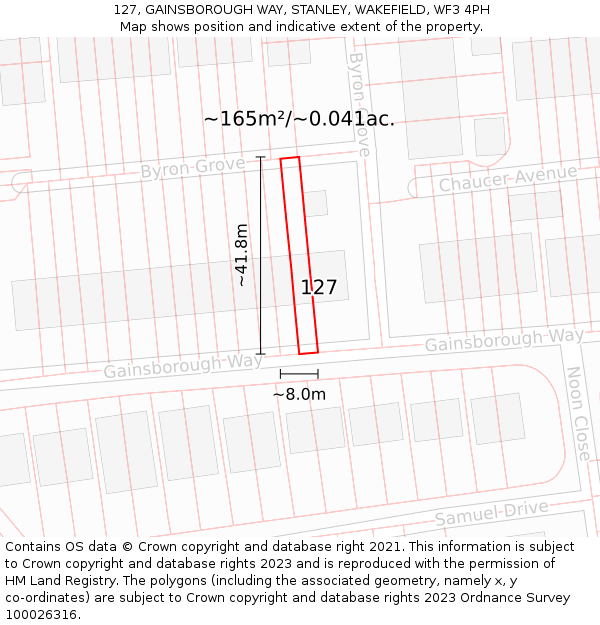 127, GAINSBOROUGH WAY, STANLEY, WAKEFIELD, WF3 4PH: Plot and title map