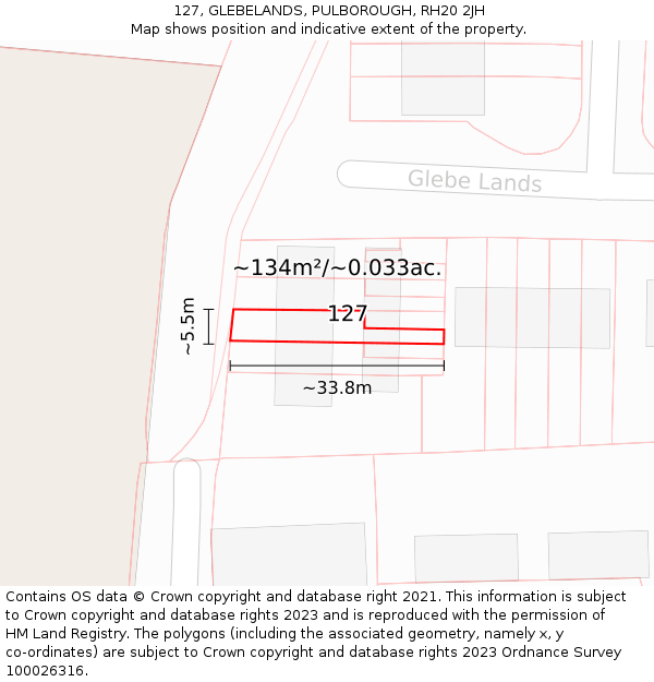127, GLEBELANDS, PULBOROUGH, RH20 2JH: Plot and title map