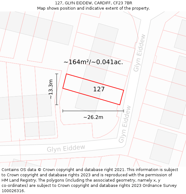 127, GLYN EIDDEW, CARDIFF, CF23 7BR: Plot and title map