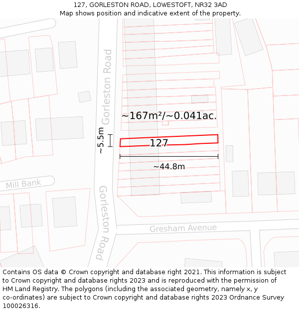 127, GORLESTON ROAD, LOWESTOFT, NR32 3AD: Plot and title map