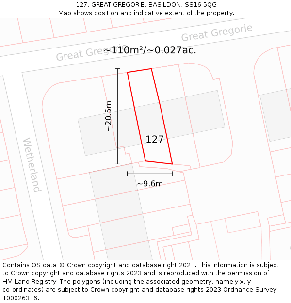 127, GREAT GREGORIE, BASILDON, SS16 5QG: Plot and title map