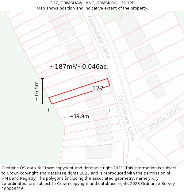 127, GRIMSHAW LANE, ORMSKIRK, L39 1PB: Plot and title map