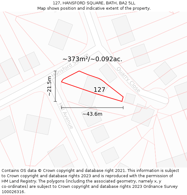 127, HANSFORD SQUARE, BATH, BA2 5LL: Plot and title map