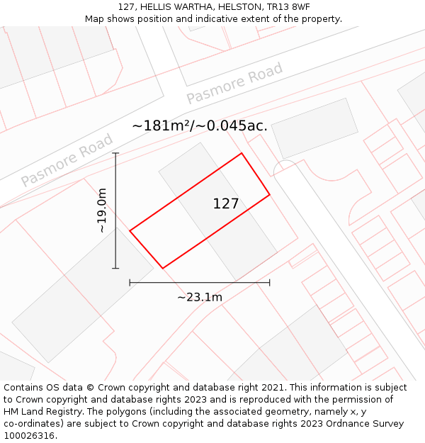 127, HELLIS WARTHA, HELSTON, TR13 8WF: Plot and title map