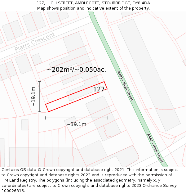 127, HIGH STREET, AMBLECOTE, STOURBRIDGE, DY8 4DA: Plot and title map