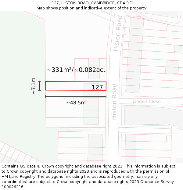 127, HISTON ROAD, CAMBRIDGE, CB4 3JD: Plot and title map