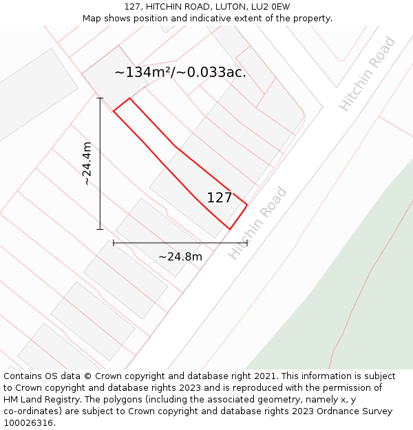 127, HITCHIN ROAD, LUTON, LU2 0EW: Plot and title map