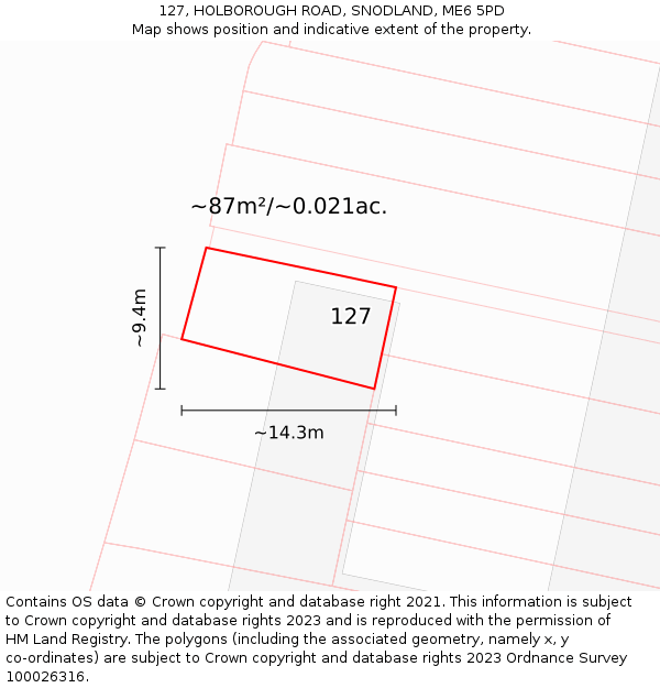 127, HOLBOROUGH ROAD, SNODLAND, ME6 5PD: Plot and title map