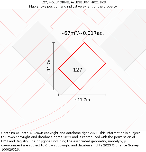 127, HOLLY DRIVE, AYLESBURY, HP21 8XS: Plot and title map