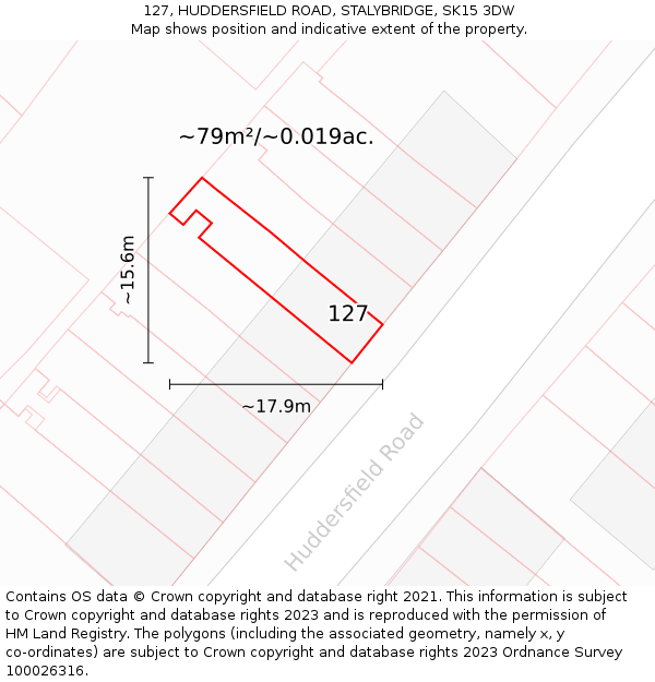 127, HUDDERSFIELD ROAD, STALYBRIDGE, SK15 3DW: Plot and title map
