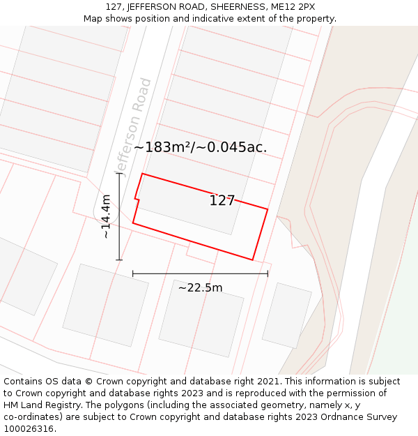 127, JEFFERSON ROAD, SHEERNESS, ME12 2PX: Plot and title map