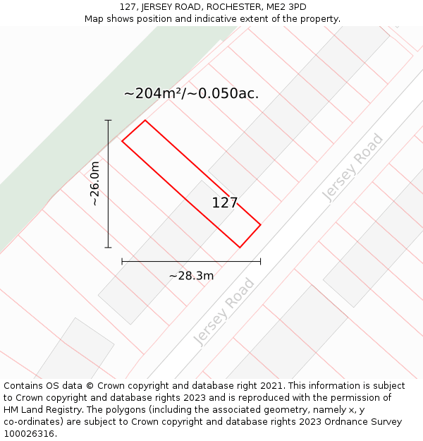 127, JERSEY ROAD, ROCHESTER, ME2 3PD: Plot and title map
