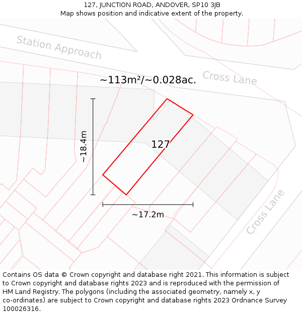 127, JUNCTION ROAD, ANDOVER, SP10 3JB: Plot and title map