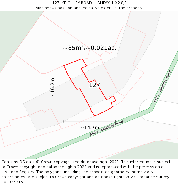 127, KEIGHLEY ROAD, HALIFAX, HX2 8JE: Plot and title map
