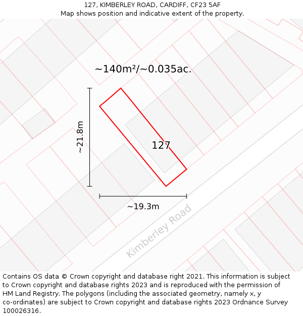 127, KIMBERLEY ROAD, CARDIFF, CF23 5AF: Plot and title map