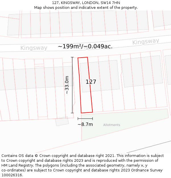 127, KINGSWAY, LONDON, SW14 7HN: Plot and title map