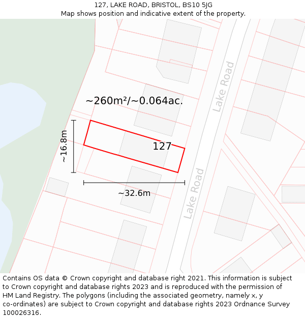 127, LAKE ROAD, BRISTOL, BS10 5JG: Plot and title map