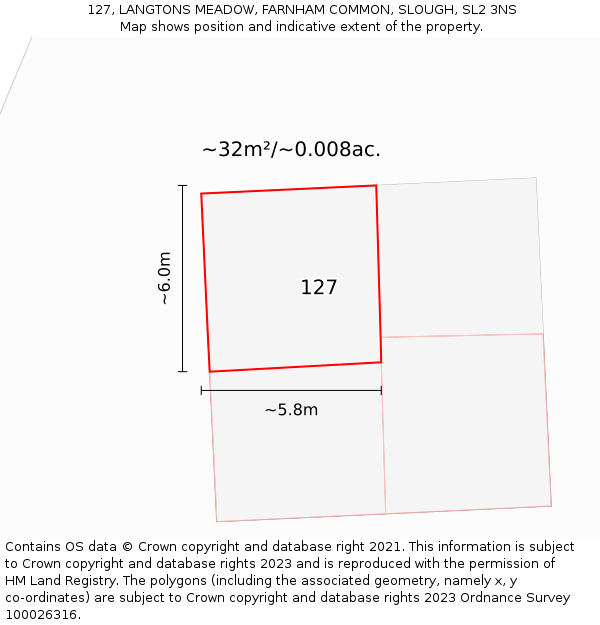 127, LANGTONS MEADOW, FARNHAM COMMON, SLOUGH, SL2 3NS: Plot and title map