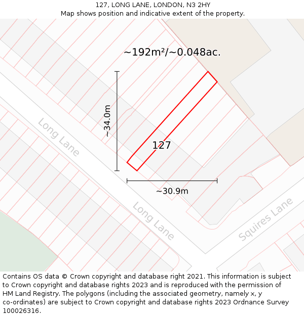 127, LONG LANE, LONDON, N3 2HY: Plot and title map