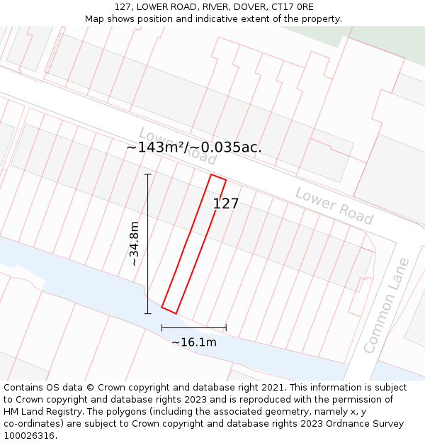 127, LOWER ROAD, RIVER, DOVER, CT17 0RE: Plot and title map