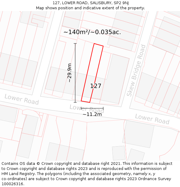 127, LOWER ROAD, SALISBURY, SP2 9NJ: Plot and title map