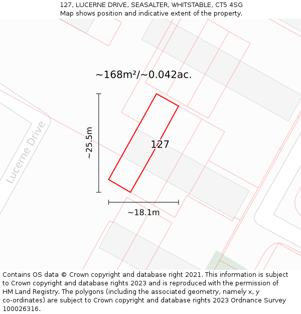 127, LUCERNE DRIVE, SEASALTER, WHITSTABLE, CT5 4SG: Plot and title map