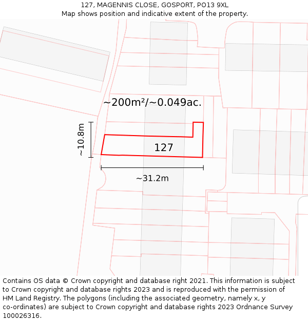 127, MAGENNIS CLOSE, GOSPORT, PO13 9XL: Plot and title map