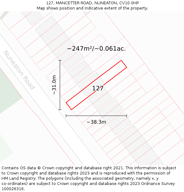 127, MANCETTER ROAD, NUNEATON, CV10 0HP: Plot and title map