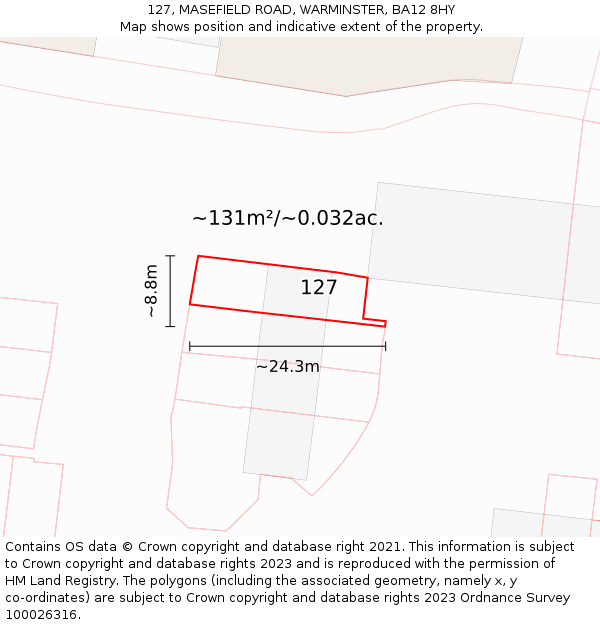 127, MASEFIELD ROAD, WARMINSTER, BA12 8HY: Plot and title map
