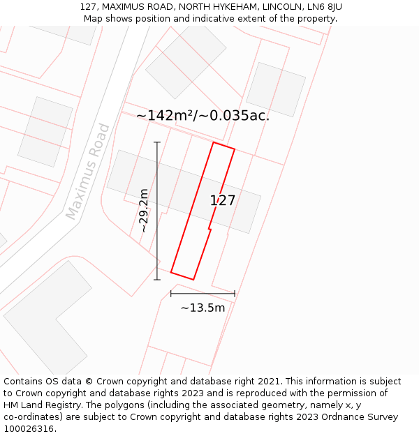 127, MAXIMUS ROAD, NORTH HYKEHAM, LINCOLN, LN6 8JU: Plot and title map