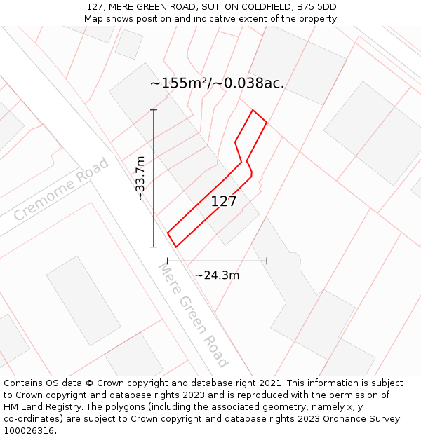 127, MERE GREEN ROAD, SUTTON COLDFIELD, B75 5DD: Plot and title map