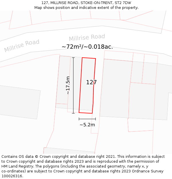 127, MILLRISE ROAD, STOKE-ON-TRENT, ST2 7DW: Plot and title map
