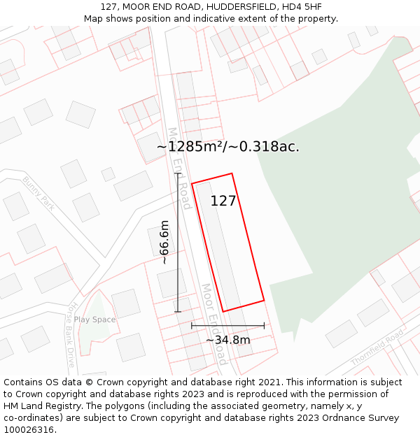 127, MOOR END ROAD, HUDDERSFIELD, HD4 5HF: Plot and title map