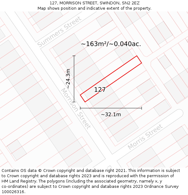 127, MORRISON STREET, SWINDON, SN2 2EZ: Plot and title map