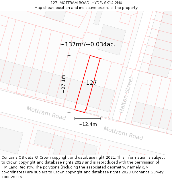 127, MOTTRAM ROAD, HYDE, SK14 2NX: Plot and title map