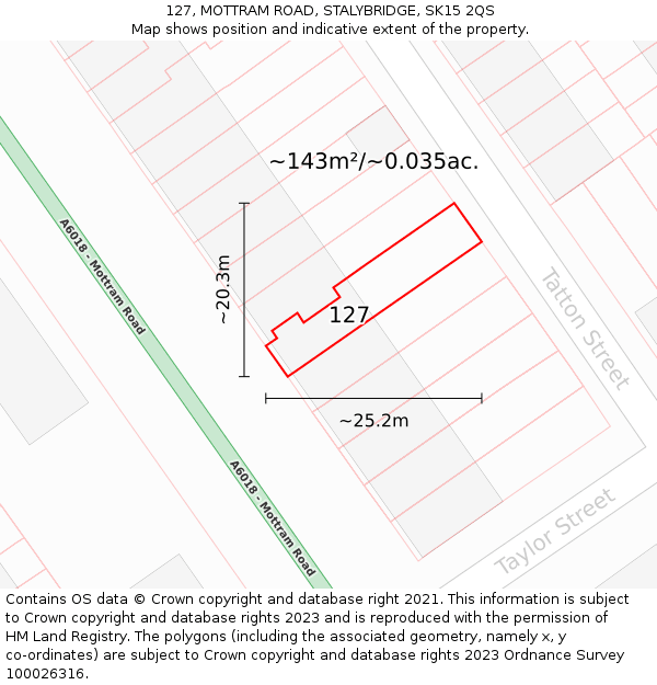 127, MOTTRAM ROAD, STALYBRIDGE, SK15 2QS: Plot and title map