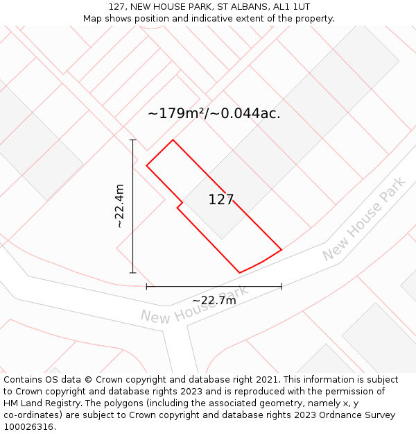 127, NEW HOUSE PARK, ST ALBANS, AL1 1UT: Plot and title map