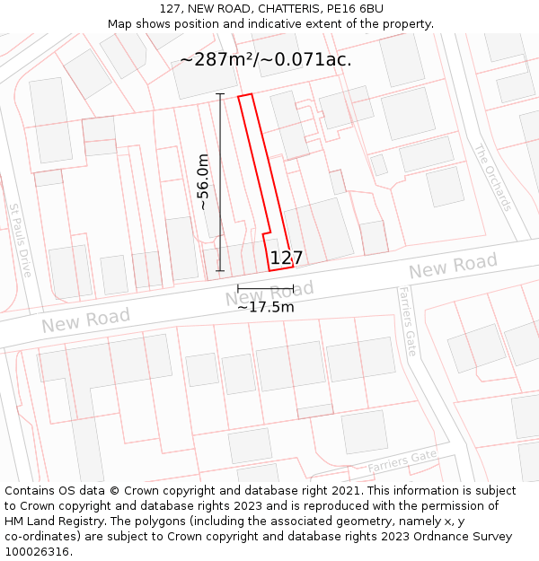127, NEW ROAD, CHATTERIS, PE16 6BU: Plot and title map