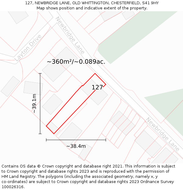 127, NEWBRIDGE LANE, OLD WHITTINGTON, CHESTERFIELD, S41 9HY: Plot and title map