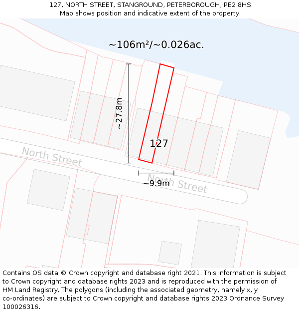 127, NORTH STREET, STANGROUND, PETERBOROUGH, PE2 8HS: Plot and title map