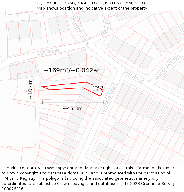 127, OAKFIELD ROAD, STAPLEFORD, NOTTINGHAM, NG9 8FE: Plot and title map