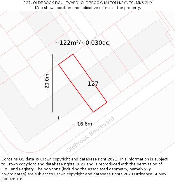 127, OLDBROOK BOULEVARD, OLDBROOK, MILTON KEYNES, MK6 2HY: Plot and title map