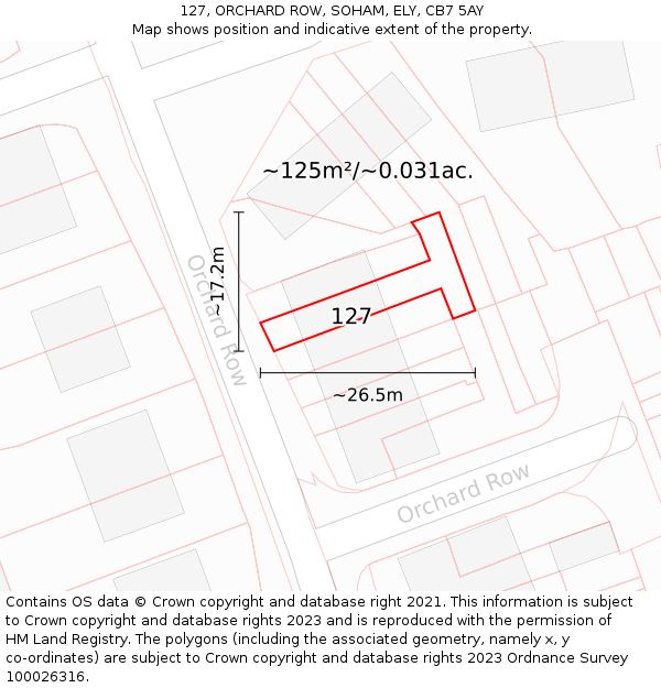 127, ORCHARD ROW, SOHAM, ELY, CB7 5AY: Plot and title map
