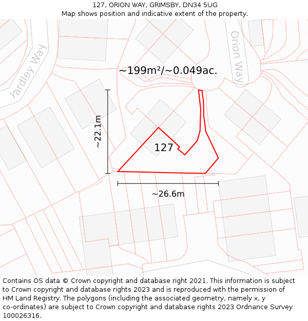 127, ORION WAY, GRIMSBY, DN34 5UG: Plot and title map