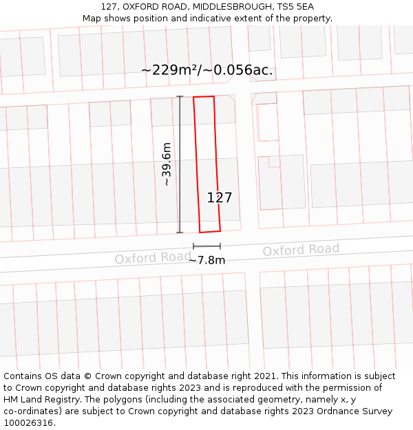 127, OXFORD ROAD, MIDDLESBROUGH, TS5 5EA: Plot and title map
