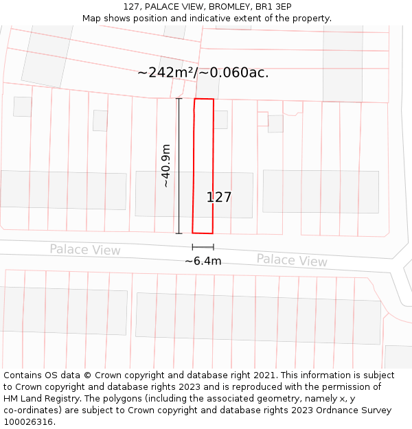 127, PALACE VIEW, BROMLEY, BR1 3EP: Plot and title map